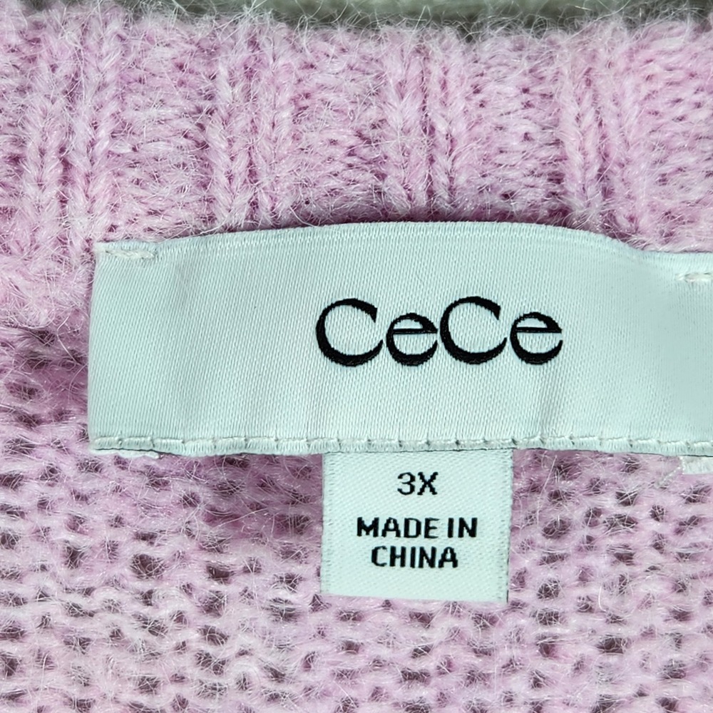 CeCe Sweater Womens 3X Pink Floral Applique Puff Sleeve Fuzzy Knit Plus Size NEW - Picture 3 of 8
